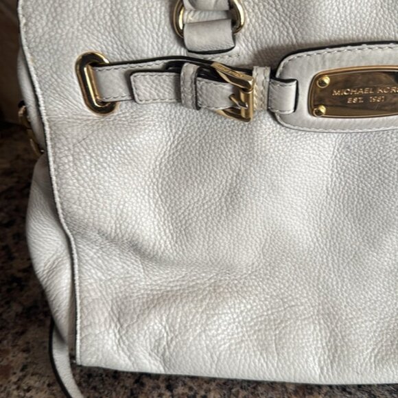 MICHAEL KORS HAMILTON Hobo Shoulder Satchel Purse Ivory Pebble Leather - Picture 4 of 11